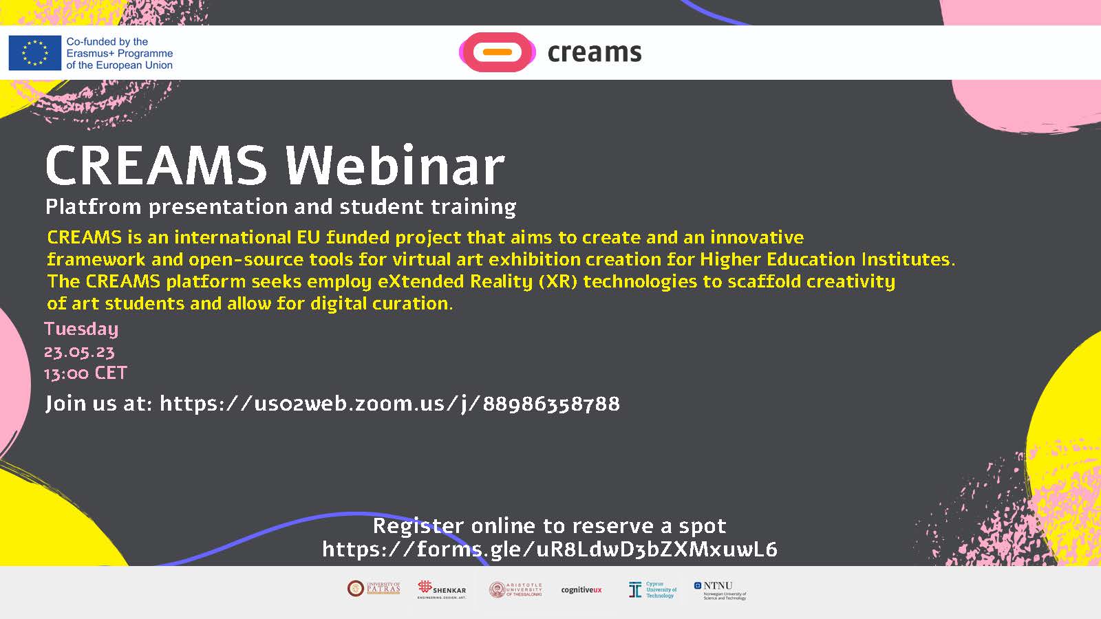 CREAMS Webinar Platfrom presentation and student training